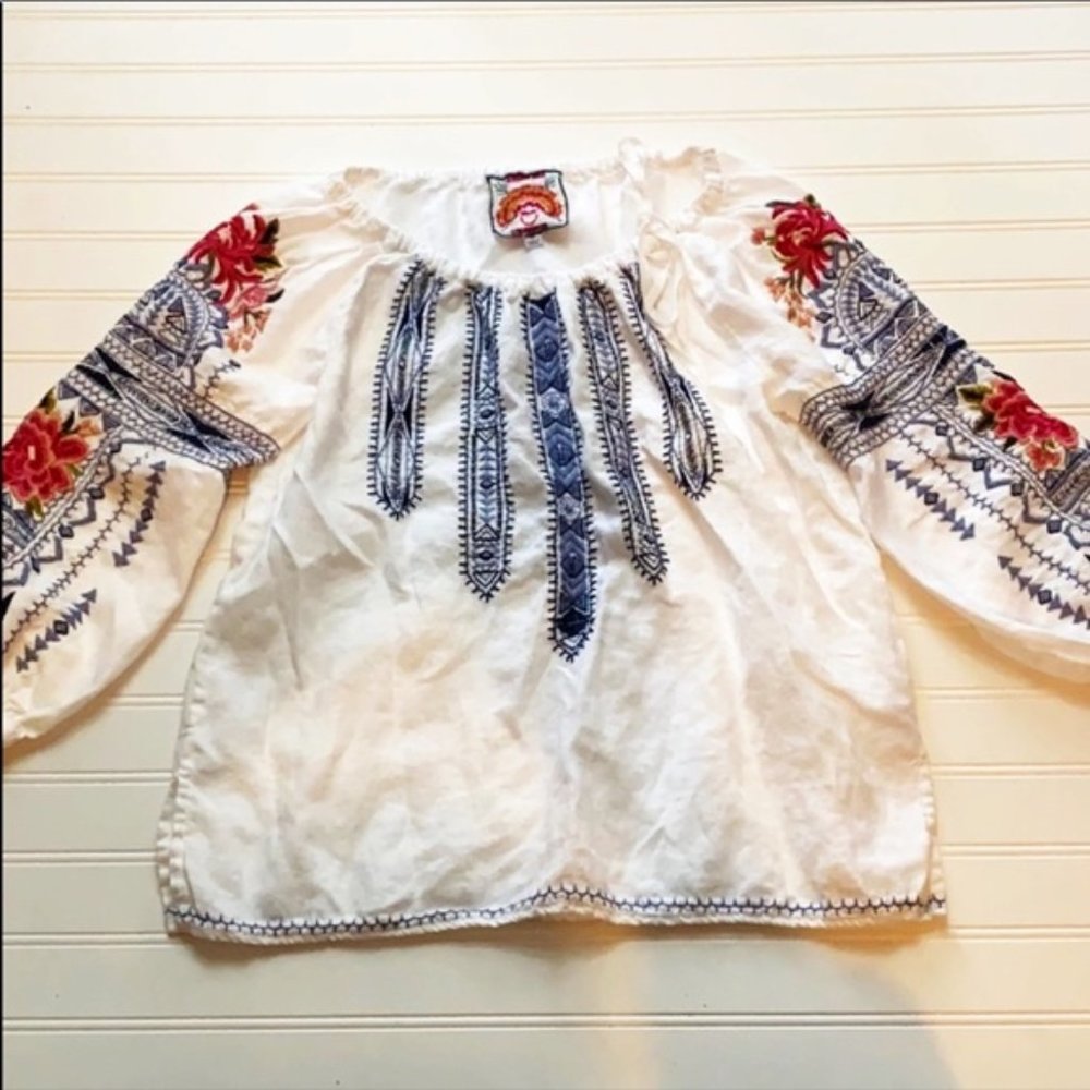 Johnny Was Davis Peasant Linen Top